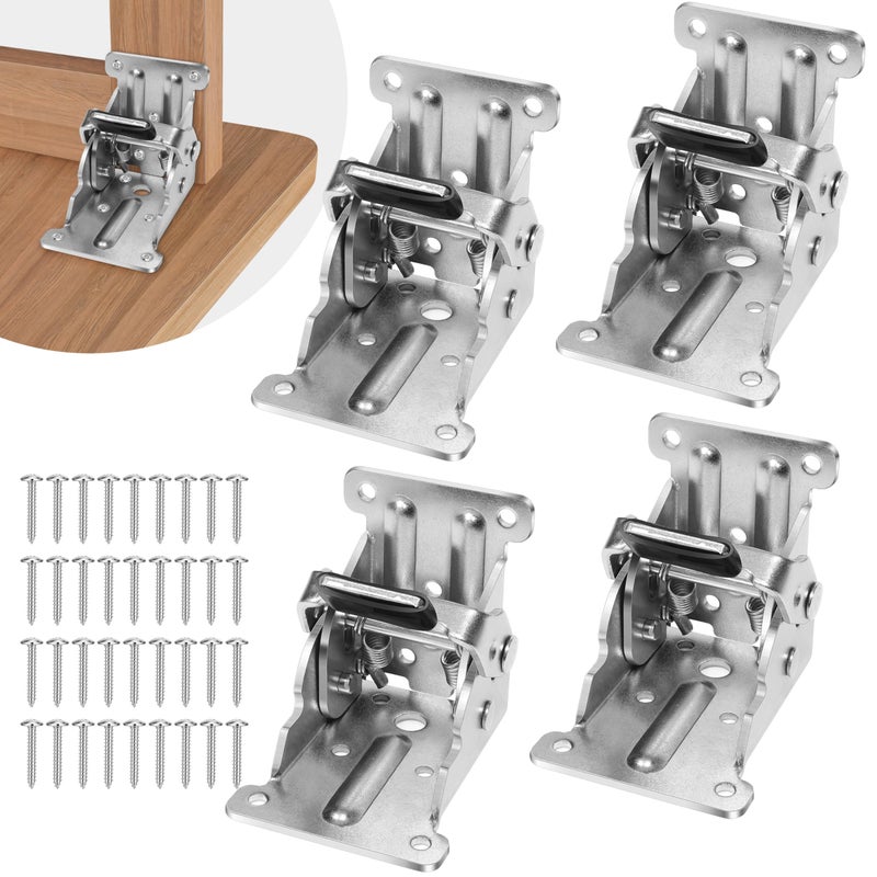 Spiglamm 4 Pack Folding Brackets, Self-Lock Hinge with Screws for Folding Table Legs, Lock Extension Support Bracket Bed Legs, Sliver - Image 1